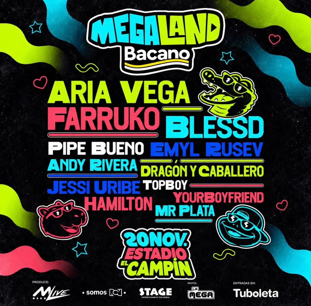Megaland Bacano 2026 en El Campín: artistas y boletas con el Tour